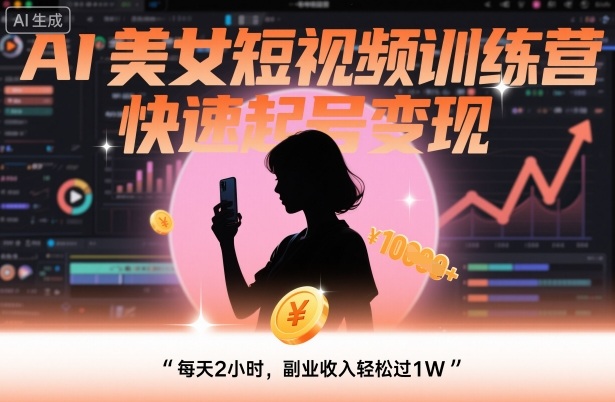 AI美女短视频训练营，快速起号变现，每天2小时，副业收入轻松过1W-生财
