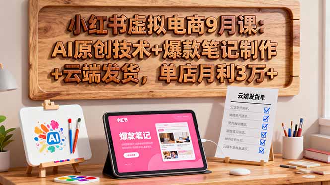 小红书虚拟电商9月课：AI原创技术+爆款笔记制作+云端发货，单店月利3万+-生财