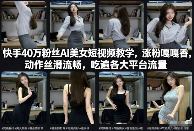 快手40万粉丝博主AI美女短视频教学,涨粉嘎嘎香,动作丝滑流畅,吃遍各大平台流量-生财