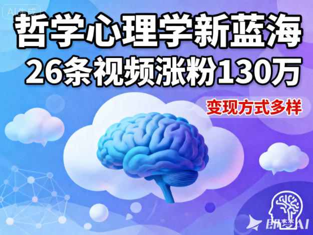 短视频新蓝海，哲学心理学赛道，26条视频涨粉130W，变现方式多样-生财