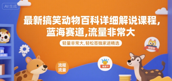 最新搞笑动物百科详细解说课程，蓝海赛道，流量非常大，轻松签独家进精选-生财
