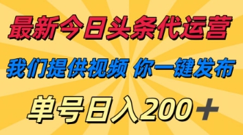 最新今日头条代运营，我们提供视频，你一键发布，单号日入200+【揭秘】-生财