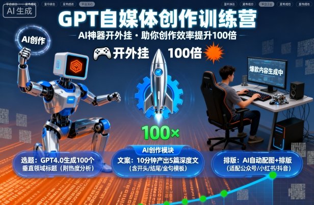 GPT自媒体创作训练营：AI神器开外挂，助你创作效率提升100倍-生财
