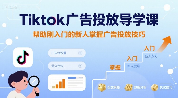 Tiktok广告投放导学课,帮助刚入门的新人掌握广告投放技巧-生财