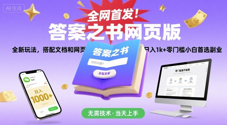 全网首发!答案之书网页版,全新玩法,搭配文档和网页,日入1k+零门槛小白首选副业【揭秘】-生财