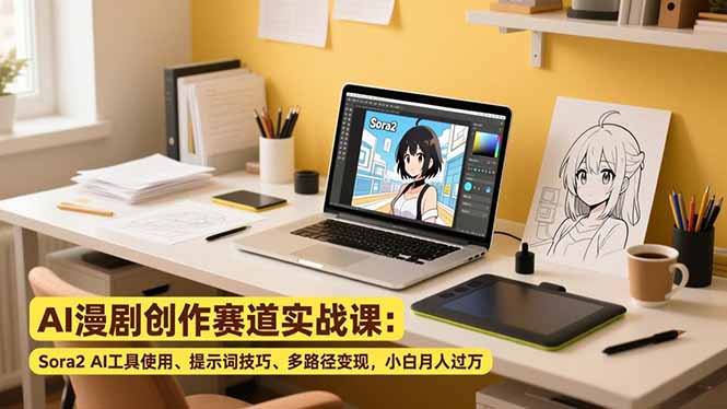 AI漫剧创作赛道实战课：Sora2 AI工具使用、提示词技巧、多路径变现，小白月入过万-生财
