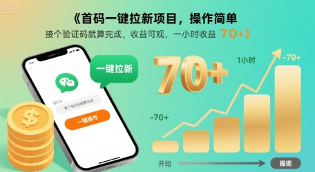 首码一键拉新项目，操作简单，接个验证码就算完成，收益可观， 一小时收益70+【揭秘】-生财