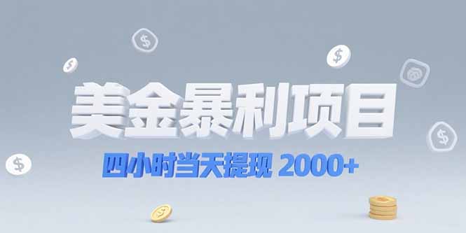 美金暴利项目，四小时当天提现 2000+机会留给会选赛道的人-生财