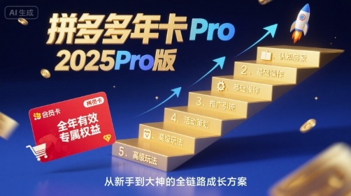 拼多多年卡2025Pro版，五大板块从认知到基础、从推广到活动、从活动到玩法-生财