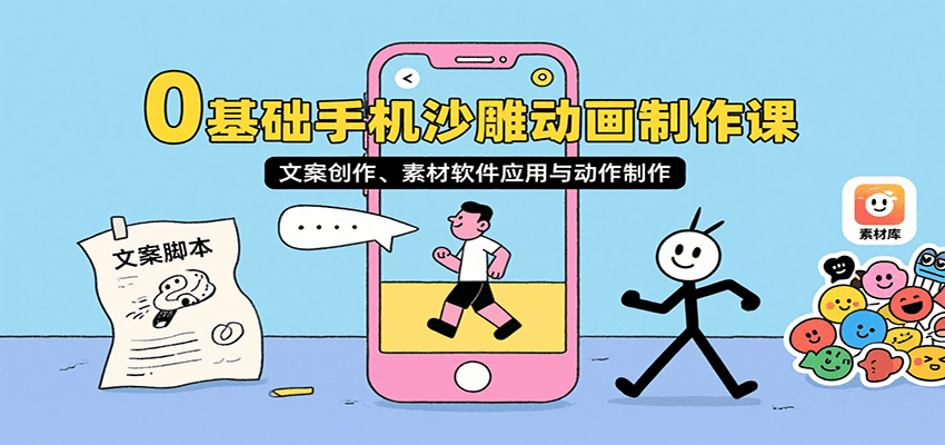 0基础手机沙雕动画制作课，文案创作、素材软件应用与动作制作-生财