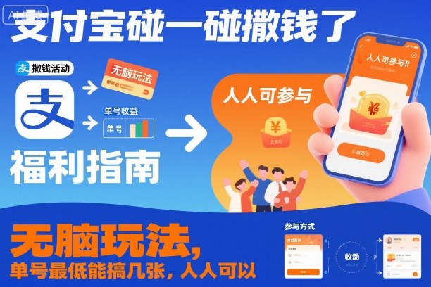 支付宝碰一碰撒钱了，无脑玩法，单号最低能搞几张，人人可以撸【揭秘】-生财