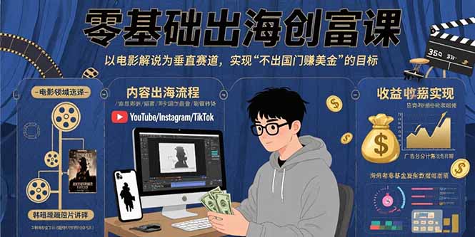 零基础出海创富课：以电影解说为垂直赛道，实现不出国门赚美金的目标-生财