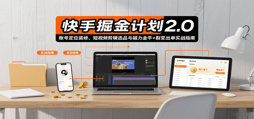 快手掘金计划2.0，账号定位装修、短视频剪辑选品与磁力金牛+裂变出单实战指南-生财