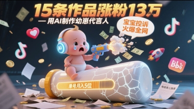 用AI制作幼崽代言人，宝宝的控诉火爆全网，15条作品涨粉13W，单号月入5位数实操教程-生财