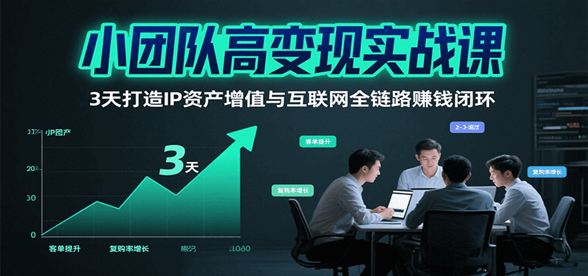 小团队高变现实战课,3天打造IP资产增值与互联网全链路赚钱闭环(第二期)-生财