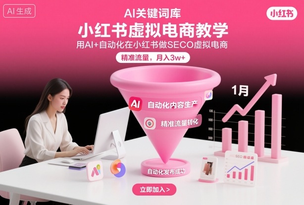 小红书虚拟电商项目,用AI+自动化在小红书做SEO虚拟电商,精准流量,月入3w+-生财