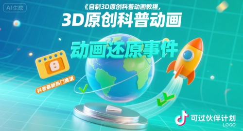 自制3D原创科普动画教程,动画还原事件,抖音最新热门赛道,可过伙伴计划-生财