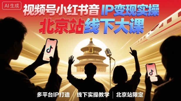 视频号小红书抖音IP变现实操北京站线下大课，40+行业短视频高变现姿势，100+IP高变现实操技术-生财