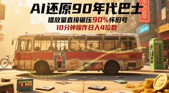 AI还原90年代巴士，一帧就让70后泪崩，播放量直接碾压90%怀旧号，每天操作十分钟，日入四位数-生财