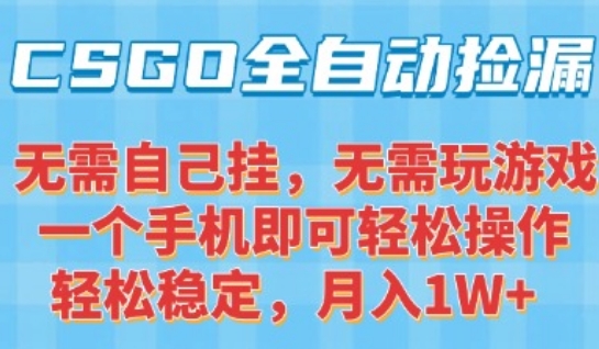 CSGO自动捡漏项目，最新独家玩法，一个手机可操作，新手小白轻松月入1W+，操作简单易上手【揭秘】-生财