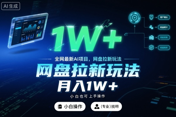 全网最新AI项目，网盘拉新玩法，小白也可上手操作，月入1W+【揭秘】-生财