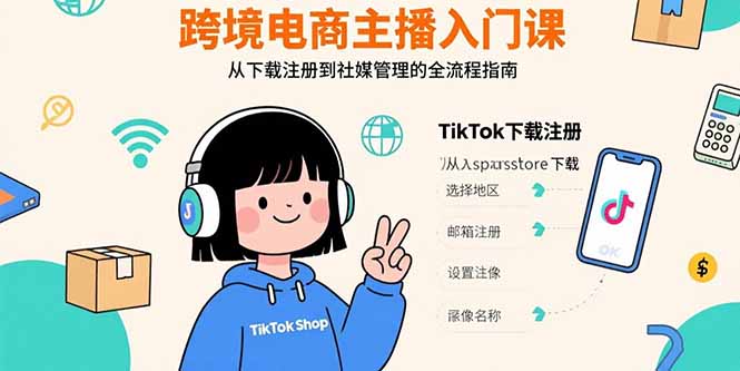 跨境电商主播入门课，TikTok下载注册，支付工具配置，社媒账号管理全流程-生财