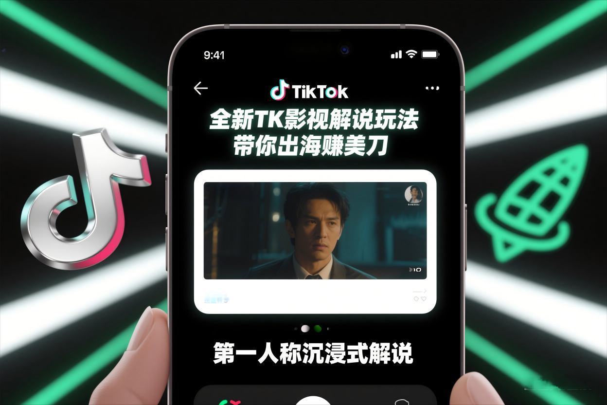 TikTok第一人称影视解说教学，全新TK影视解说玩法，带你出海賺美刀-生财