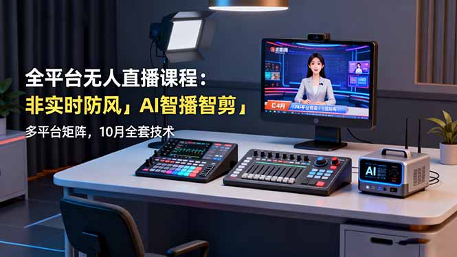 全平台无人直播课程：非实时防风＋AI智播智剪＋多平台矩阵，10月全套技术-生财