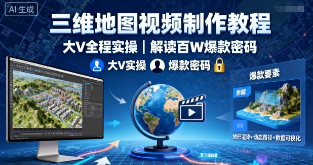 三维地图视频制作教程，大V全程实操，解读百W爆款密码-生财